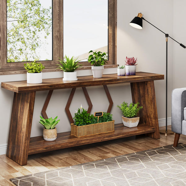 2-Tier Farmhouse Console Table, 70.86" Entryway Sofa Table