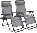 Zero Gravity Outdoor Lounge Chair Set of 2 with Cup Holder & Adjustable Pillow