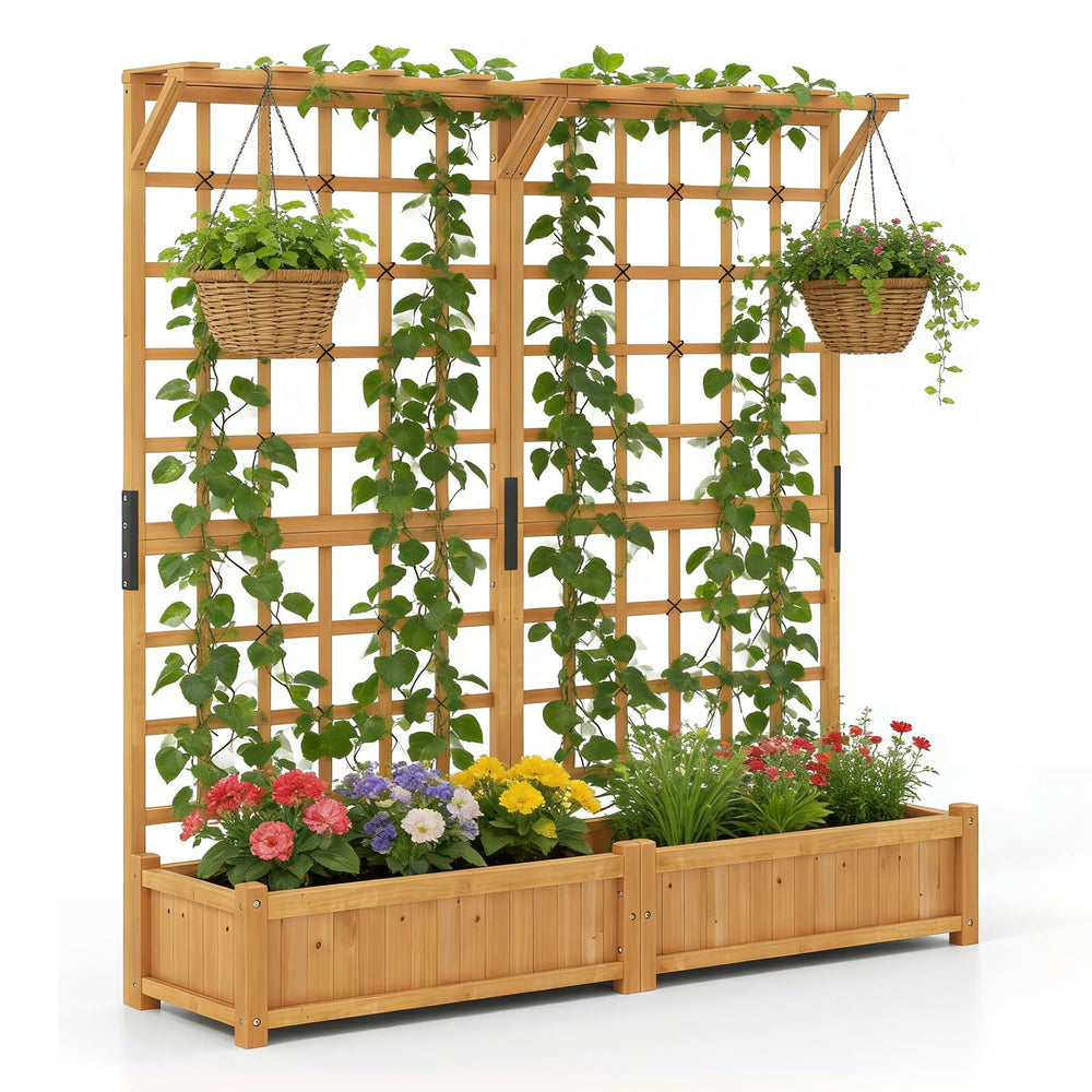 72-Inch Raised Garden Bed with Trellis, Hanging Roof & Lattice Panel