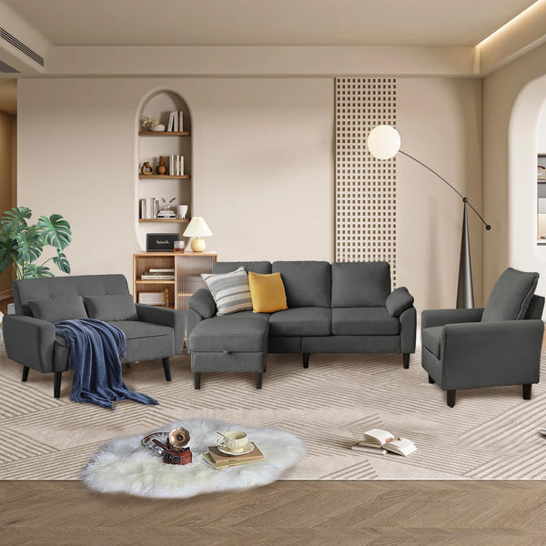 4-Piece Corduroy Living Room Set – Sofa, Loveseat & Ottoman