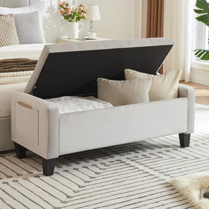 Velvet Storage Ottoman Bench with Side Pockets