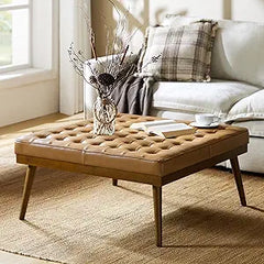 Genuine Leather Square Tufted Ottoman Coffee Table