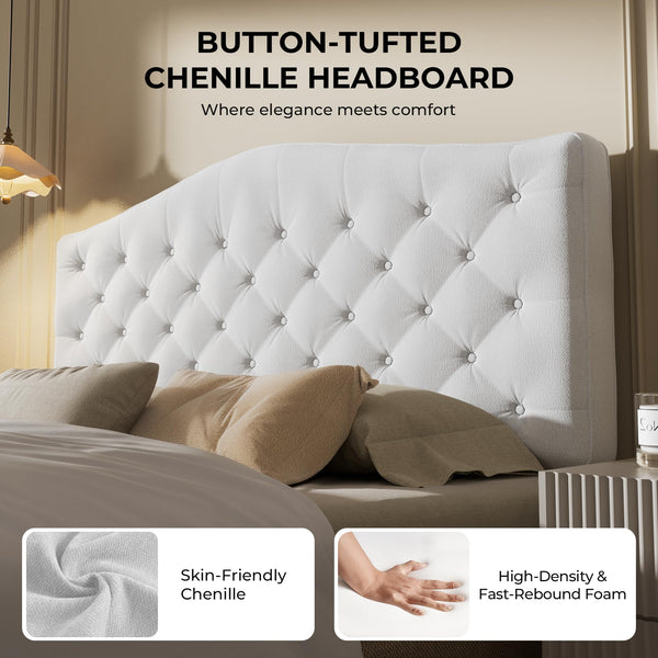 Tufted Upholstered Headboard – Queen & King | Chenille Fabric, 4" Cushion