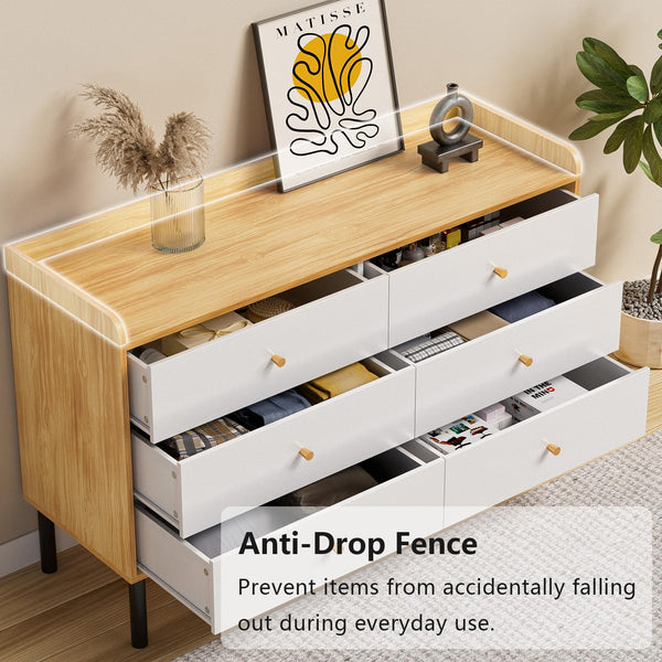 6 Drawer Dresser with Wood Frame and Metal Handles