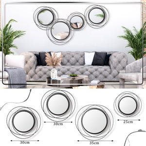 Set of 4 Round Metal Wall Mirrors Minimalist Circle Wall Decor