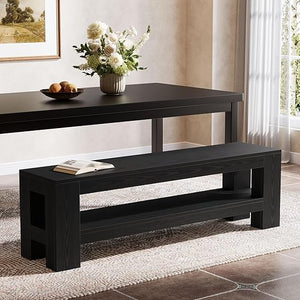 59" Wooden Dining Bench with Storage Shelf