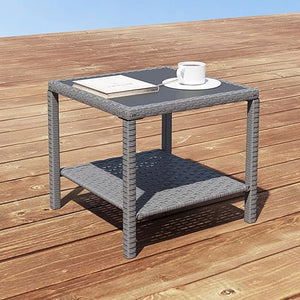 Outdoor Wicker Coffee Table with Glass Top