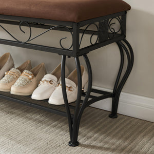 Entryway Shoe Bench with Padded Cushion Metal Frame