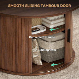 Round Lift Top Coffee Table with Hidden Storage & Fluted Sliding Door