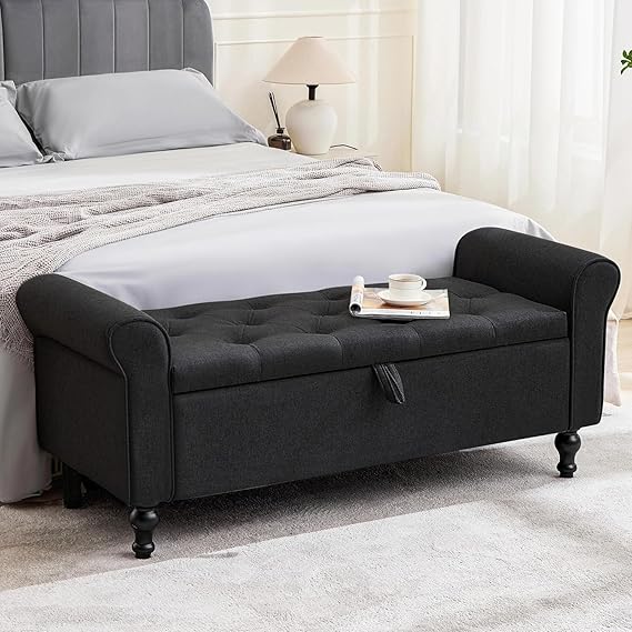 48" Tufted Storage Ottoman Bench with Rolled Arms