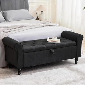 48" Tufted Storage Ottoman Bench with Rolled Arms