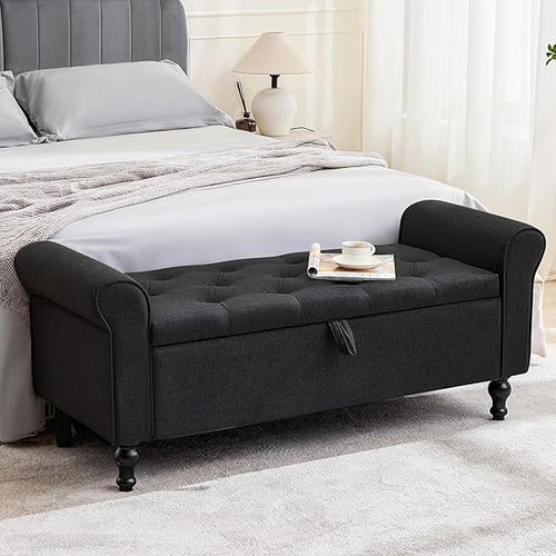 48" Tufted Storage Ottoman Bench with Rolled Arms
