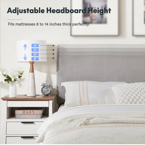 Queen Bed Frame with Adjustable Headboard & LED Light – Light Grey