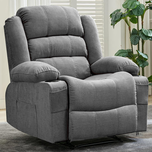 Manual Recliner Chair with Cup Holders & Side Pockets – Grey