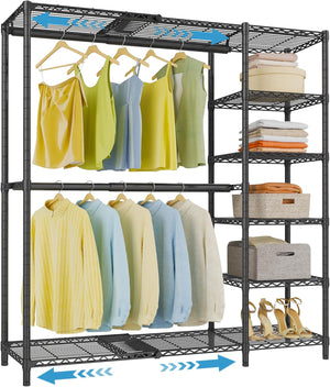 Expandable Freestanding Closet Rack with Shelves and Hanging Rods