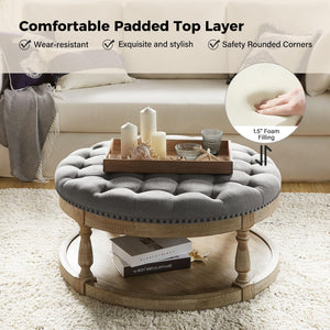 Round Tufted Ottoman with Storage Shelf