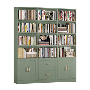 71" Tall Triple Wide Bookshelf with Doors & Drawers