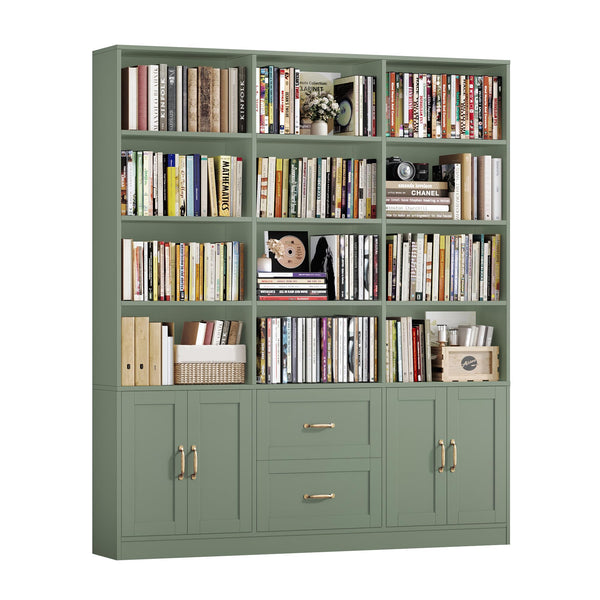 71" Tall Triple Wide Bookshelf with Doors & Drawers