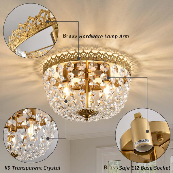 Crystal 3-Light Flush Mount Ceiling Chandelier