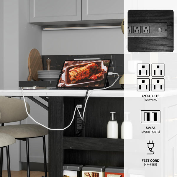 Kitchen Island with Drop Leaf & Power Outlet