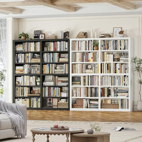 12-Shelf Double Wide Bookcase, 73" Tall Large Bookshelf with Storage