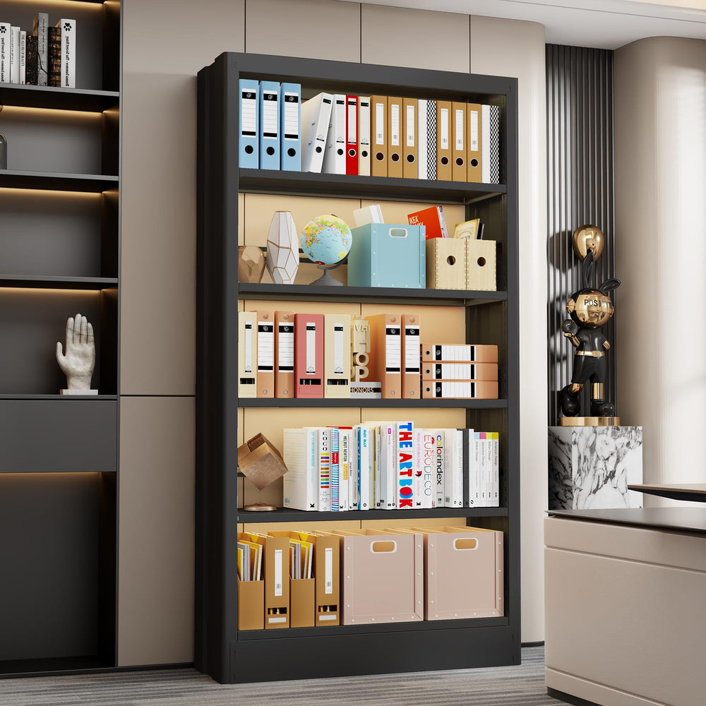 5-Tier Metal Bookcase with Adjustable Shelves