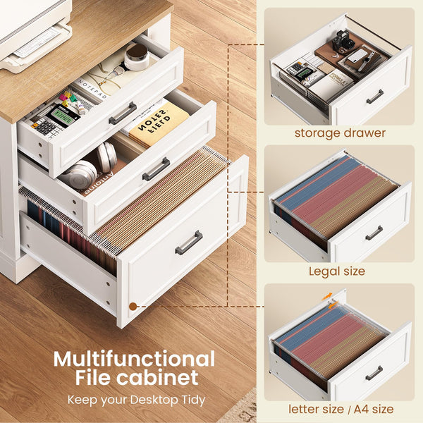 L-Shaped Electric Standing Desk with Drawers & Power Outlet