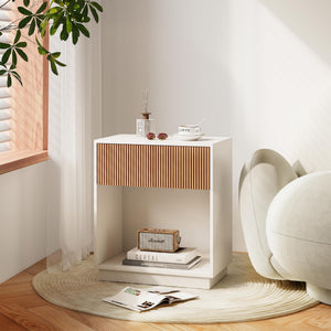 Modern Fluted Nightstand Set of 2 with Drawer and Open Shelf