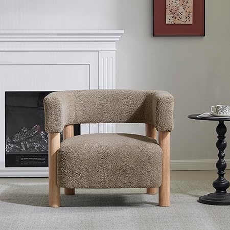 Low Profile Boucle Accent Chair with Round Backrest
