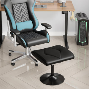 Adjustable Height Footrest Ottoman with PU Leather Cushion