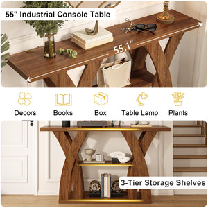 55-Inch 3-Tier Console Table with Storage