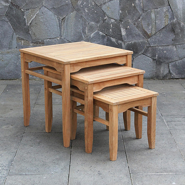 Teak Nesting Side Tables Set of 3 – Outdoor Patio Accent Tables