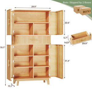 71" Tall Pantry Cabinet with Drawer, 4 Doors & 10 Storage Compartments