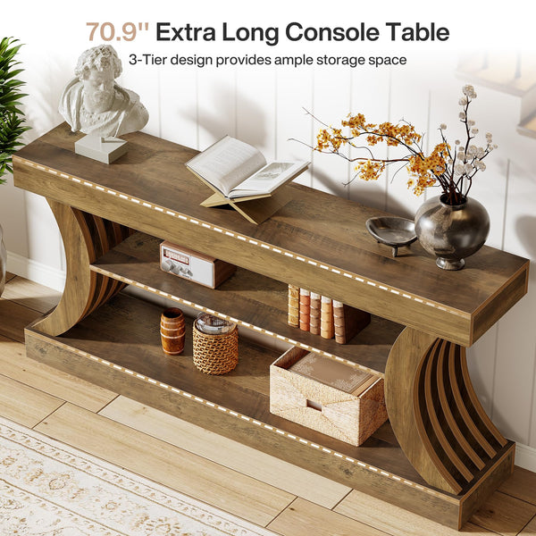 70.9" Farmhouse Console Table with 3-Tier Storage