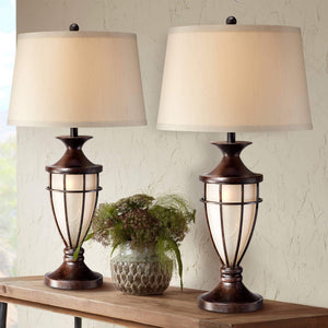 Mission Cage Table Lamps Set of 2 with Night Light, 33" Tall