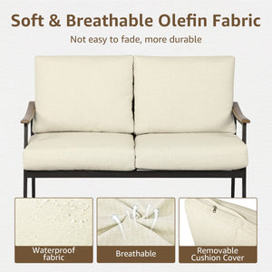 Outdoor Patio Loveseat Sofa with Wicker Backrest & Thick Cushion