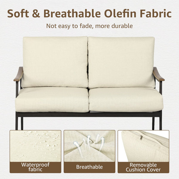 Outdoor Patio Loveseat Sofa with Wicker Backrest & Thick Cushion