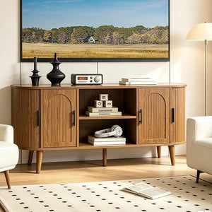 Fluted TV Stand with Drawers & Sliding Doors, Fits TVs up to 80"