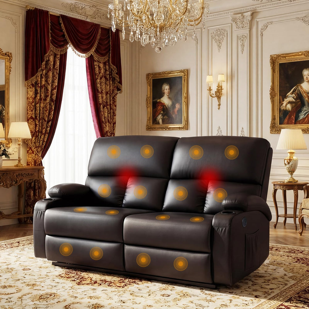 2-Seater Massage Recliner Loveseat with Heat & USB