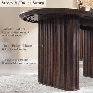 63 Inch Oval Dining Table for 4-6 | Mid-Century Modern Fluted Base Kitchen Table