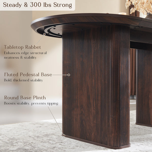 63 Inch Oval Dining Table for 4-6 | Mid-Century Modern Fluted Base Kitchen Table
