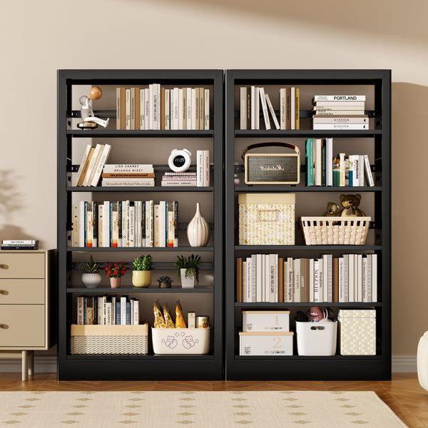 5-Tier Metal Bookcase with Adjustable Shelves