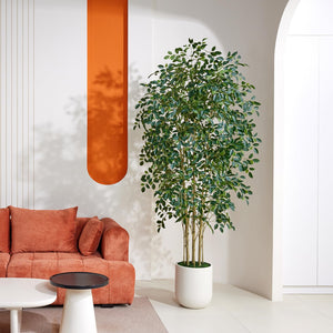 Artificial Ficus Tree – Tall Faux Indoor Floor Plant with White Planter