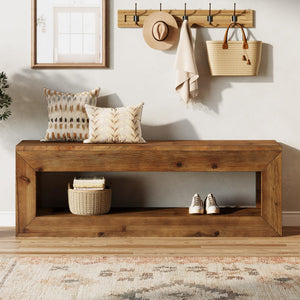 Solid Wood Entryway Bench with Storage Shelf