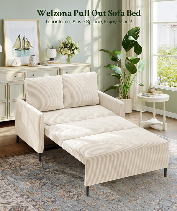 Convertible Loveseat Sofa Bed – Corduroy, 47.2", Cream