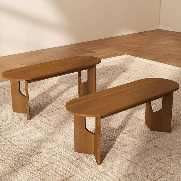Oval Walnut Wood Dining Table Set