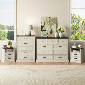 4-Piece Farmhouse Dresser & Nightstand Bedroom Set – 14 Drawers, White