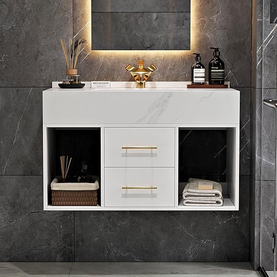 Floating Bathroom Vanity with Sintered Stone Countertop & Undermount Sink