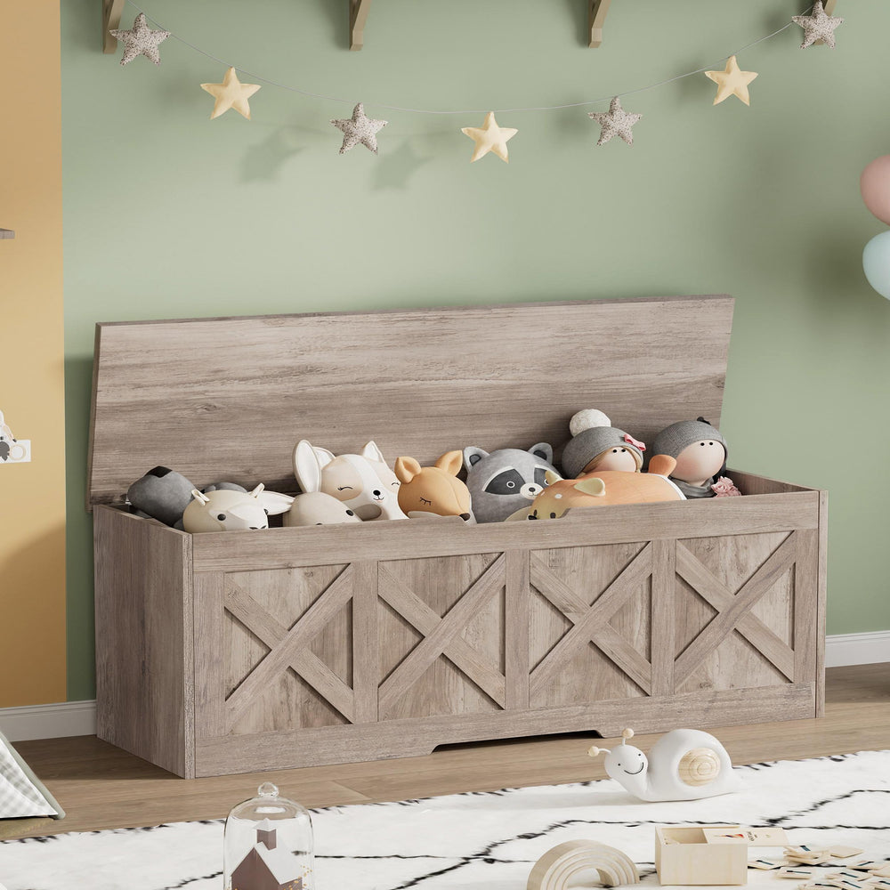 47.2" Farmhouse Wooden Storage Chest with Safety Hinge