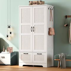 Armoire Wardrobe Closet with Doors, Drawers & Hanging Rod – White